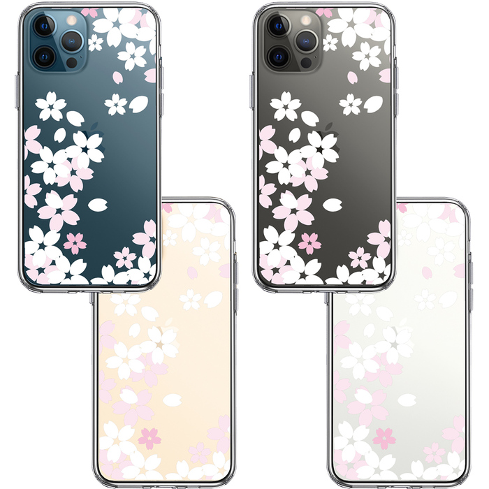 iPhone12Pro ケース クリア 桜 ホワイト スマホケース 側面ソフト 背面ハード ハイブリッド-1