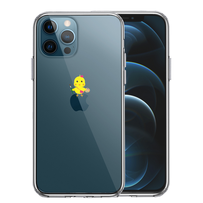 iPhone12Pro ケース クリア ひよこ 雛 絵描き 画伯 スマホケース 側面ソフト 背面ハード ハイブリッド-0