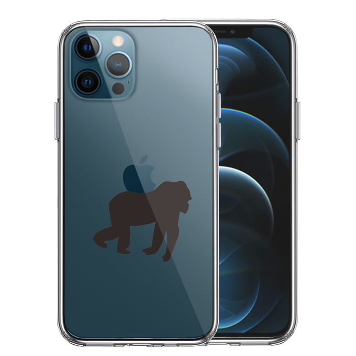 iPhone12Pro ケース クリア ゴリラ りんご 運搬中 スマホケース 側面ソフト 背面ハード ハイブリッド-0