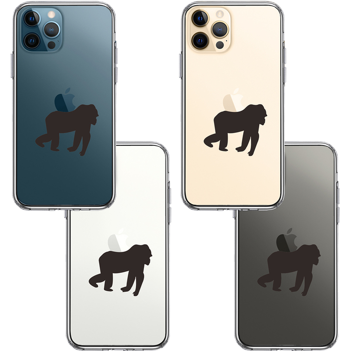 iPhone12Pro ケース クリア ゴリラ りんご 運搬中 スマホケース 側面ソフト 背面ハード ハイブリッド-1