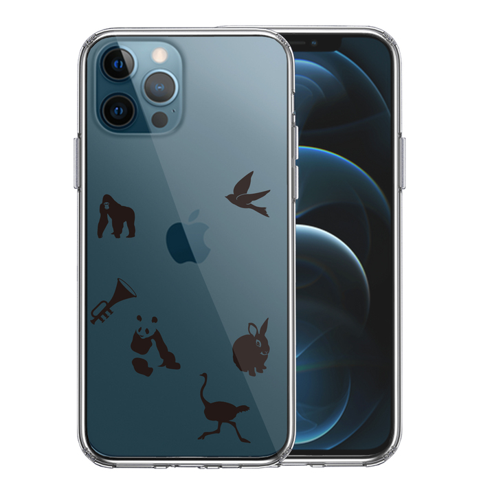 iPhone12Pro ケース クリア 動物 しりとり スマホケース 側面ソフト 背面ハード ハイブリッド-0