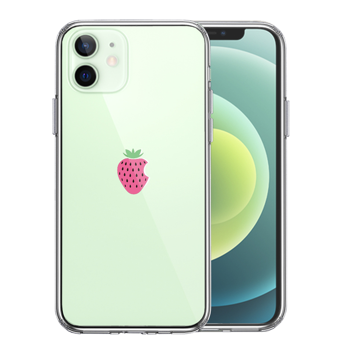 iPhone12 ケース クリア イチゴ 苺 スマホケース 側面ソフト 背面ハード ハイブリッド-0