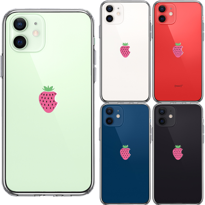 iPhone12 ケース クリア イチゴ 苺 スマホケース 側面ソフト 背面ハード ハイブリッド-1