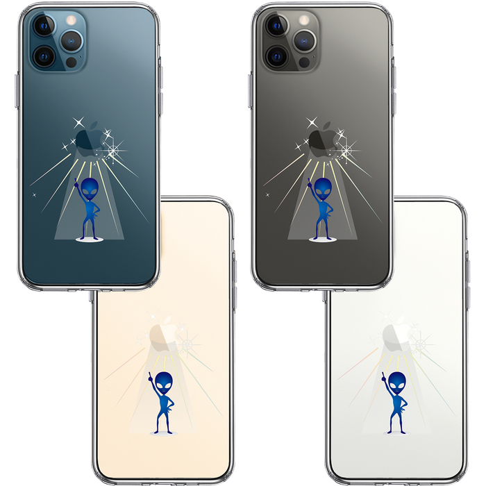 iPhone12Pro ケース クリア 宇宙人 ダンシング ブルー スマホケース 側面ソフト 背面ハード ハイブリッド-1