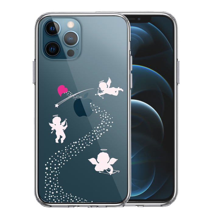 iPhone12Pro ケース クリア 天の川 ハート エンジェル スマホケース 側面ソフト 背面ハード ハイブリッド-0