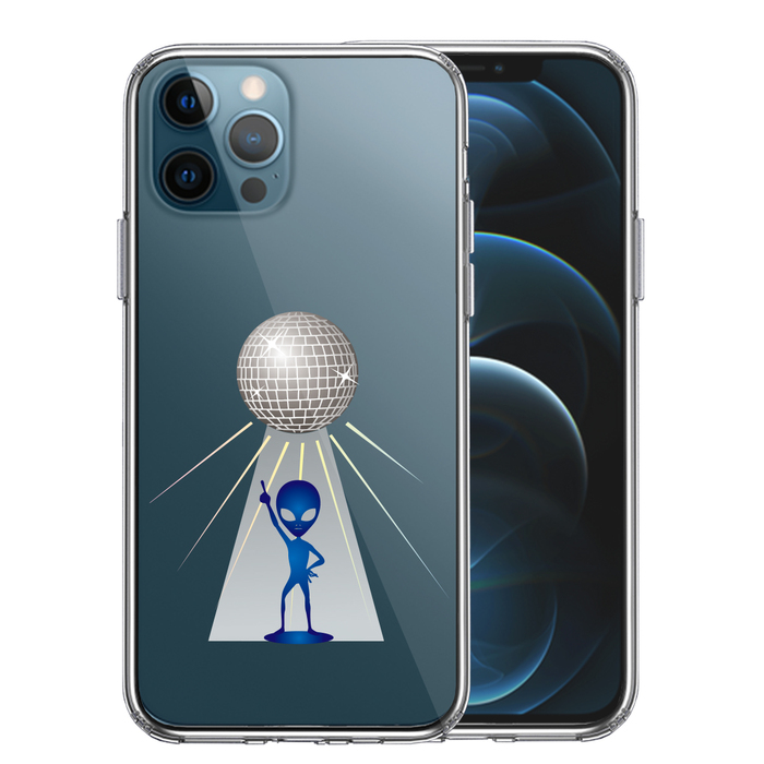 iPhone12Pro ケース クリア 宇宙人 ダンシング ミラーボール スマホケース 側面ソフト 背面ハード ハイブリッド-0