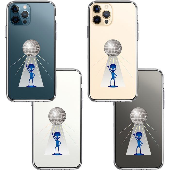 iPhone12Pro ケース クリア 宇宙人 ダンシング ミラーボール スマホケース 側面ソフト 背面ハード ハイブリッド-1