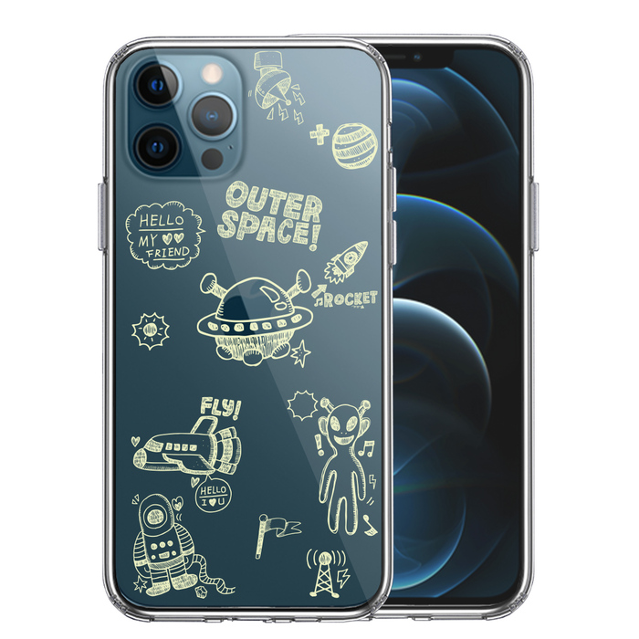 iPhone12Pro ケース クリア UFO 宇宙人 グリーン スマホケース 側面ソフト 背面ハード ハイブリッド-0