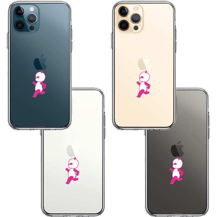 iPhone12Pro ケース クリア ピンク Panda パンダ 小走り スマホケース 側面ソフト 背面ハード ハイブリッド-1