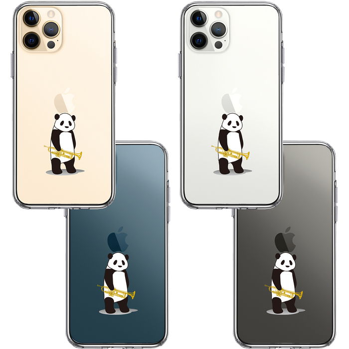 iPhone12Pro ケース クリア トランペット パンダ スマホケース 側面ソフト 背面ハード ハイブリッド-1