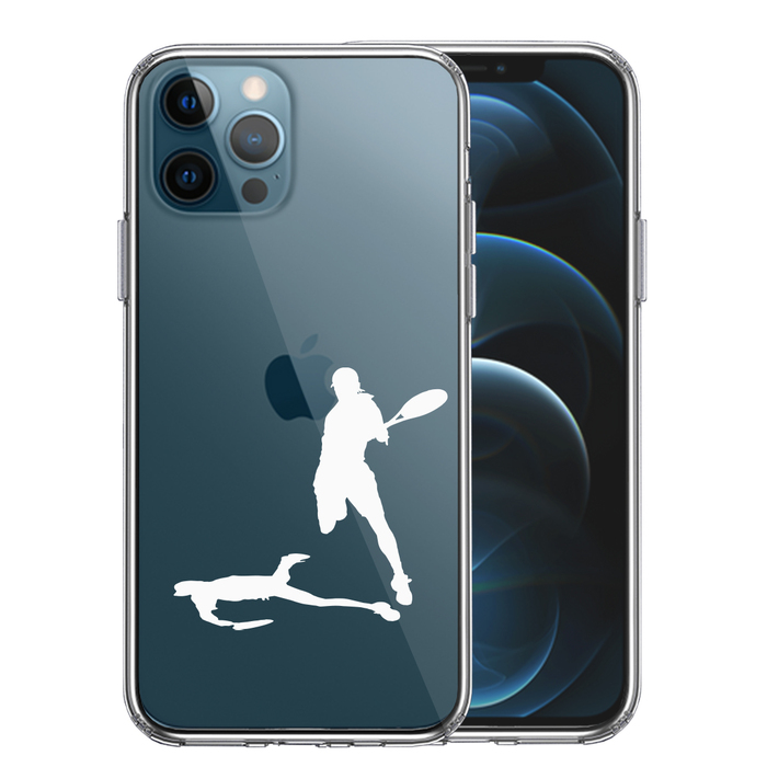 iPhone12Pro ケース クリア テニス スマッシュ ホワイト スマホケース 側面ソフト 背面ハード ハイブリッド-0