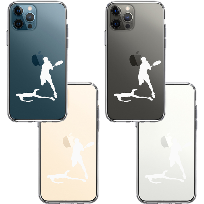 iPhone12Pro ケース クリア テニス スマッシュ ホワイト スマホケース 側面ソフト 背面ハード ハイブリッド-1