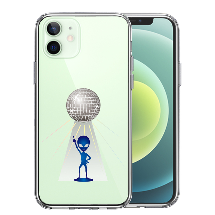 iPhone12 ケース クリア 宇宙人 ダンシング ミラーボール スマホケース 側面ソフト 背面ハード ハイブリッド-0