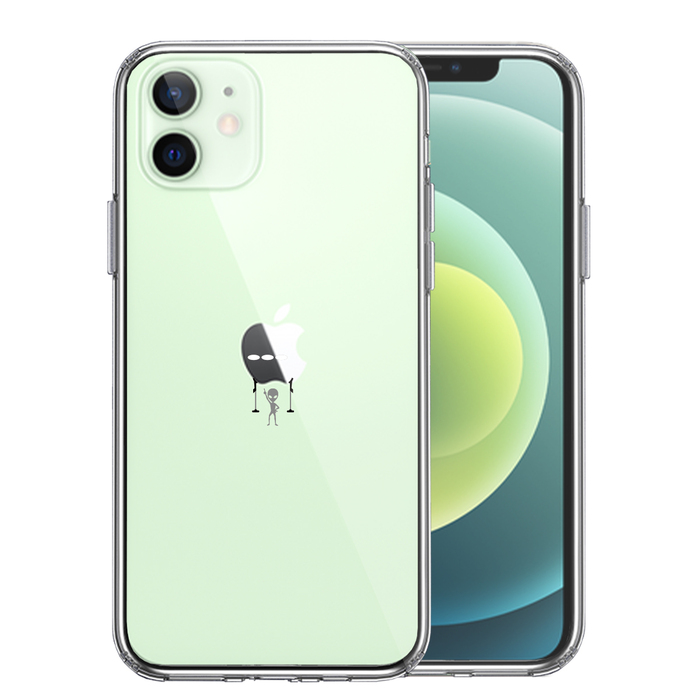 iPhone12 ケース クリア 宇宙人 グレイ 登場 スマホケース 側面ソフト 背面ハード ハイブリッド-0