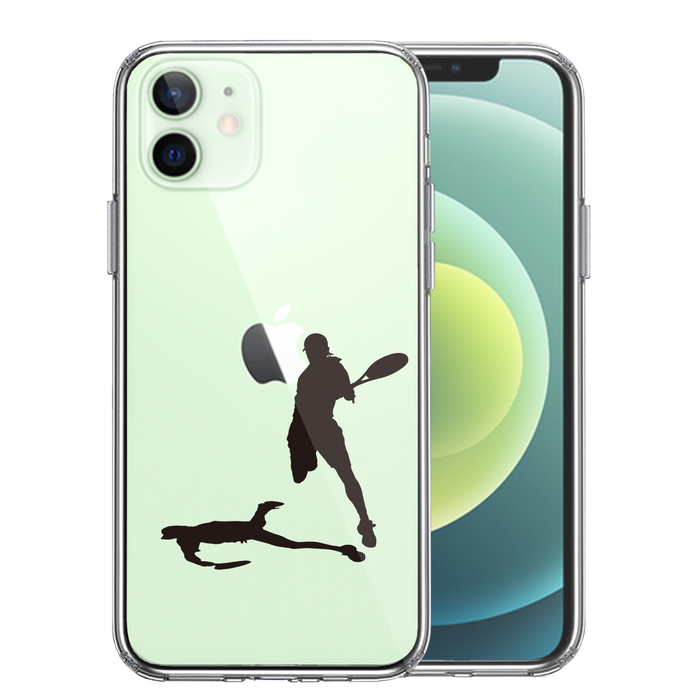 iPhone12 ケース クリア テニス スマッシュ スマホケース 側面ソフト 背面ハード ハイブリッド-0