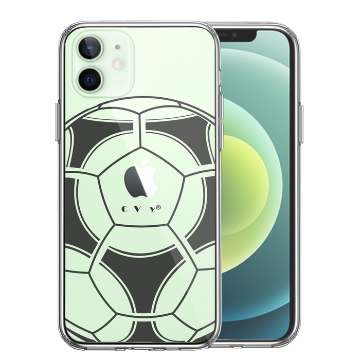 iPhone12mini ケース クリア サッカーボール I Love Soccer スマホケース 側面ソフト 背面ハード ハイブリッド-0