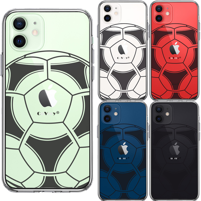 iPhone12mini ケース クリア サッカーボール I Love Soccer スマホケース 側面ソフト 背面ハード ハイブリッド-1