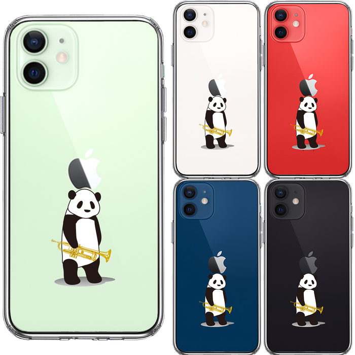 iPhone12mini ケース クリア トランペット パンダ スマホケース 側面ソフト 背面ハード ハイブリッド-1