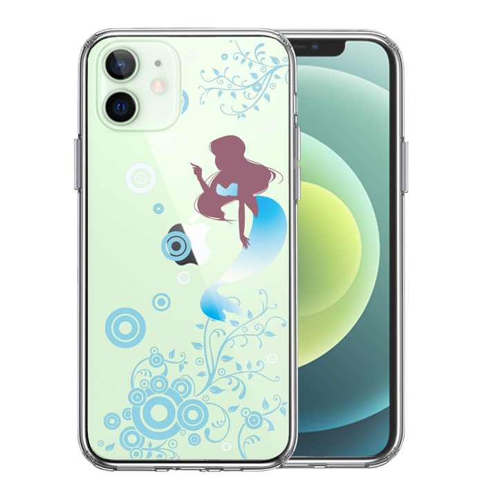 iPhone12mini ケース クリア マーメイド 人魚姫 ブルー スマホケース 側面ソフト 背面ハード ハイブリッド-0