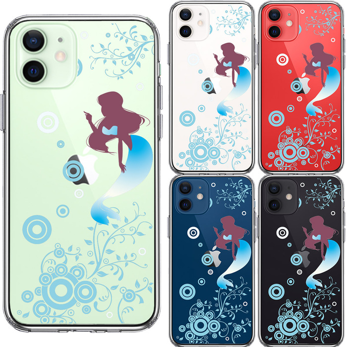 iPhone12mini ケース クリア マーメイド 人魚姫 ブルー スマホケース 側面ソフト 背面ハード ハイブリッド-1