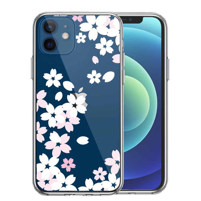 iPhone12mini ケース クリア 桜 ホワイト スマホケース 側面ソフト 背面ハード ハイブリッド-0