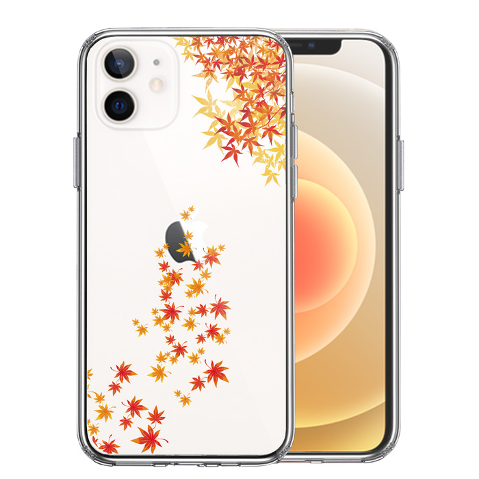 iPhone12mini ケース クリア 季節 紅葉 もみじ 秋 スマホケース 側面ソフト 背面ハード ハイブリッド-0