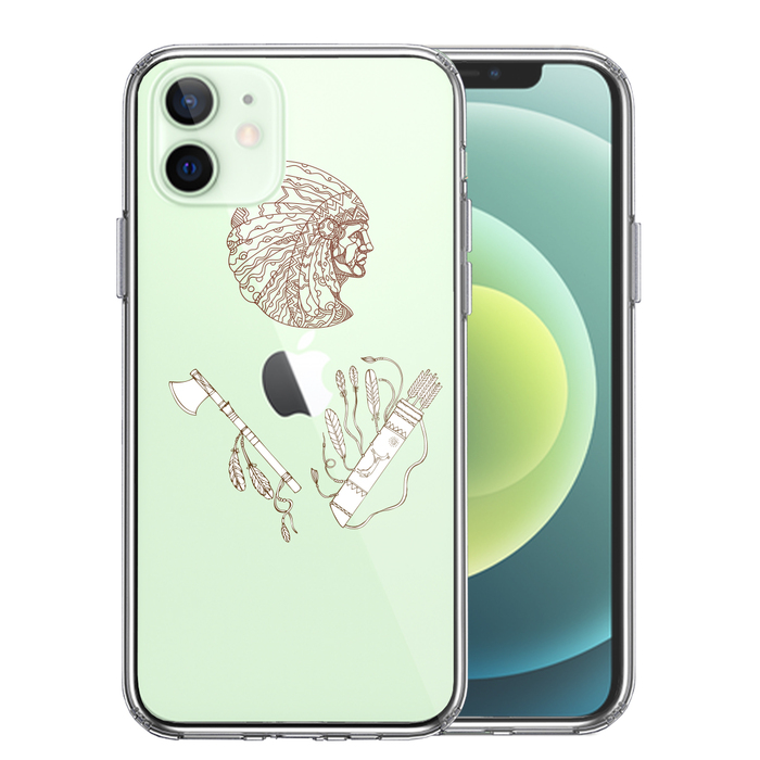 iPhone12mini ケース クリア ネイティブアメリカン スマホケース 側面ソフト 背面ハード ハイブリッド-0