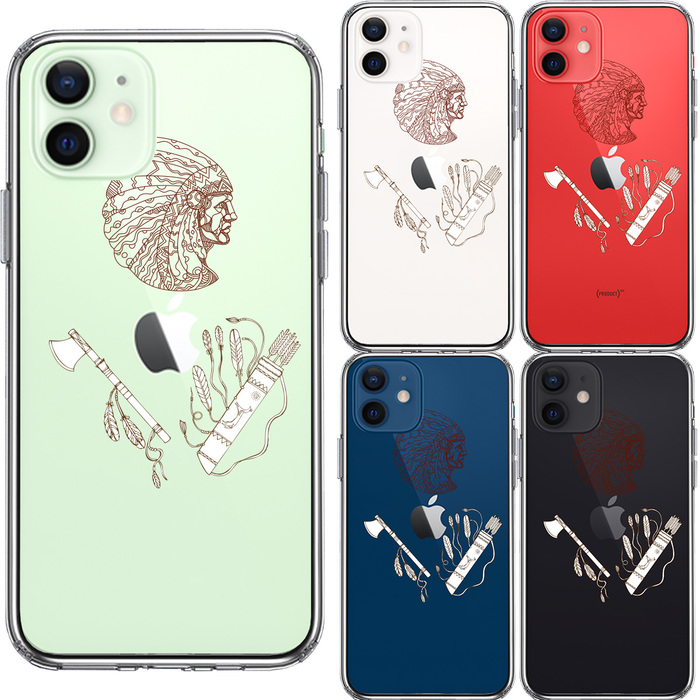 iPhone12mini ケース クリア ネイティブアメリカン スマホケース 側面ソフト 背面ハード ハイブリッド-1