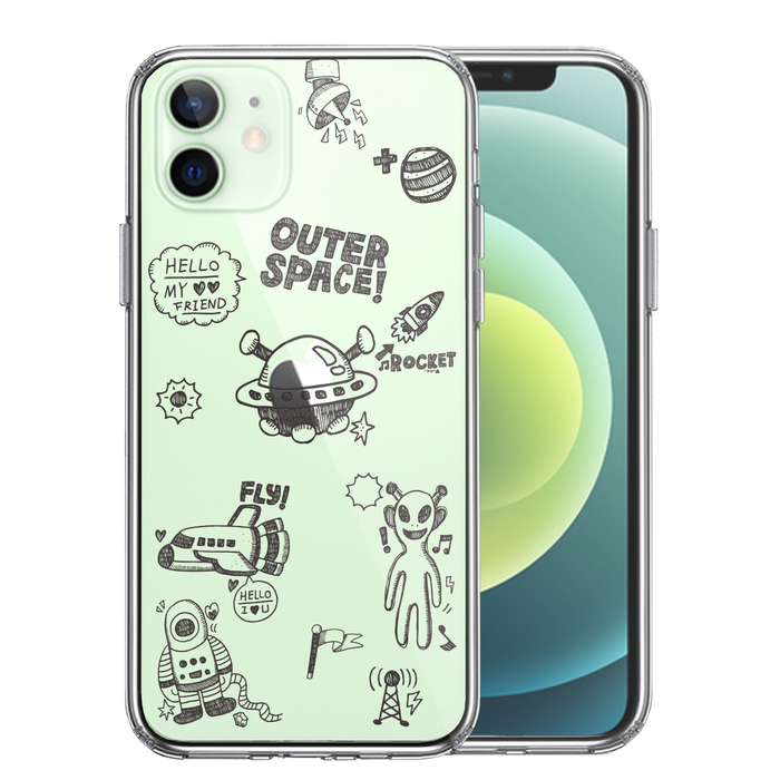 iPhone12mini ケース クリア UFO 宇宙人 スマホケース 側面ソフト 背面ハード ハイブリッド-0