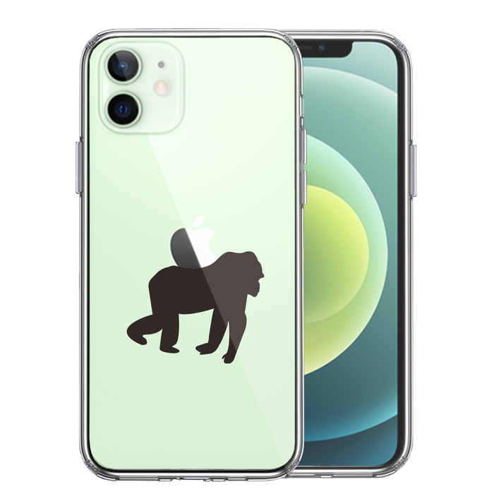 iPhone12mini ケース クリア ゴリラ りんご 運搬中 スマホケース 側面ソフト 背面ハード ハイブリッド-0