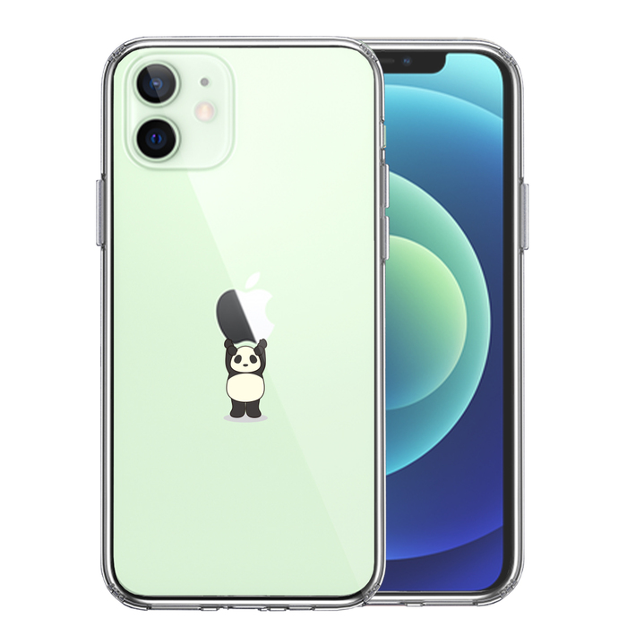iPhone12mini ケース クリア パンダ 重量挙げ 並感 スマホケース 側面ソフト 背面ハード ハイブリッド-0