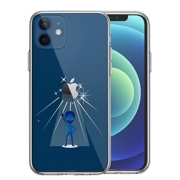 iPhone12mini ケース クリア 宇宙人 ダンシング ブルー スマホケース 側面ソフト 背面ハード ハイブリッド-0