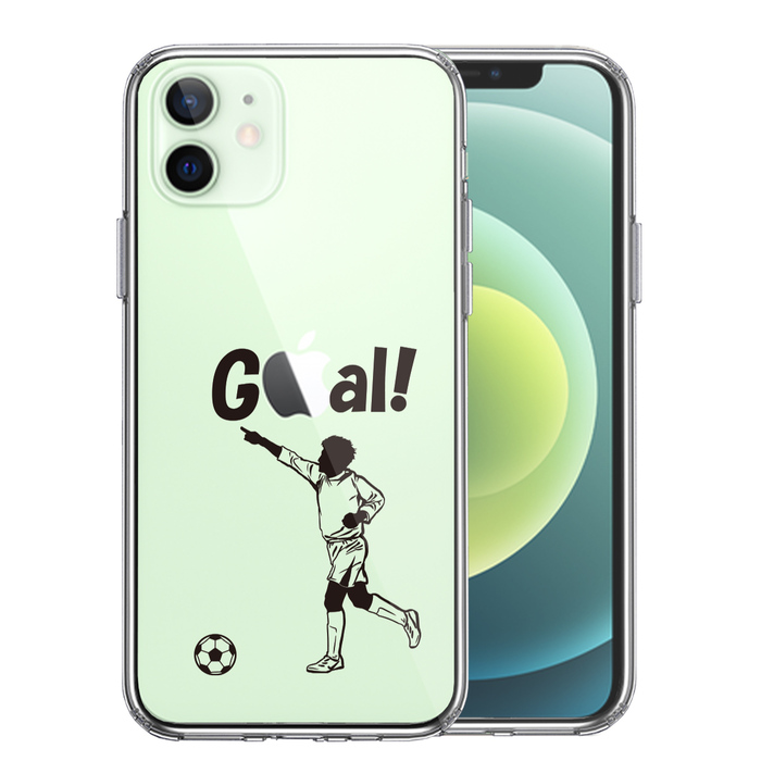 iPhone12mini ケース クリア サッカー ゴール スマホケース 側面ソフト 背面ハード ハイブリッド-0