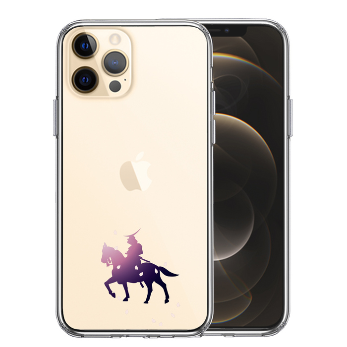 iPhone12Pro ケース クリア 騎乗侍と桜 スマホケース 側面ソフト 背面ハード ハイブリッド-0