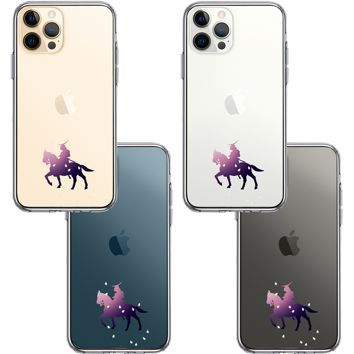 iPhone12Pro ケース クリア 騎乗侍と桜 スマホケース 側面ソフト 背面ハード ハイブリッド-1