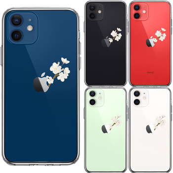 iPhone12 ケース クリア りんご に 桜 スマホケース 側面ソフト 背面ハード ハイブリッド-1