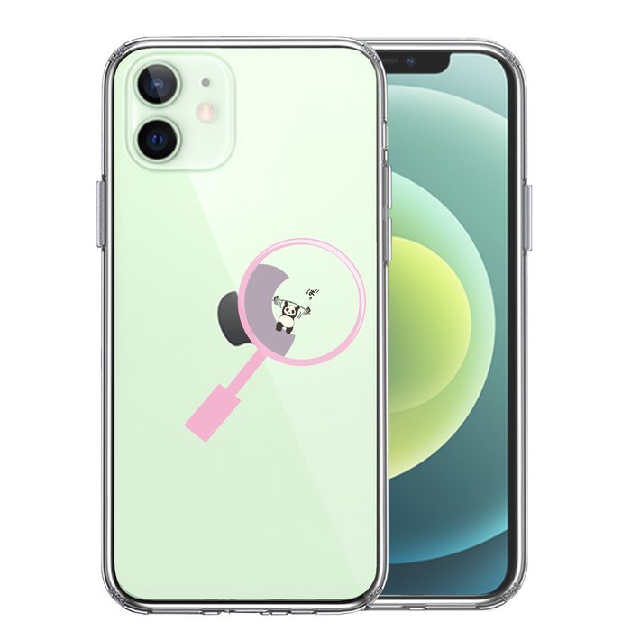 iPhone12 ケース クリア よく見たら パンダ トレーニング中 スマホケース 側面ソフト 背面ハード ハイブリッド-0