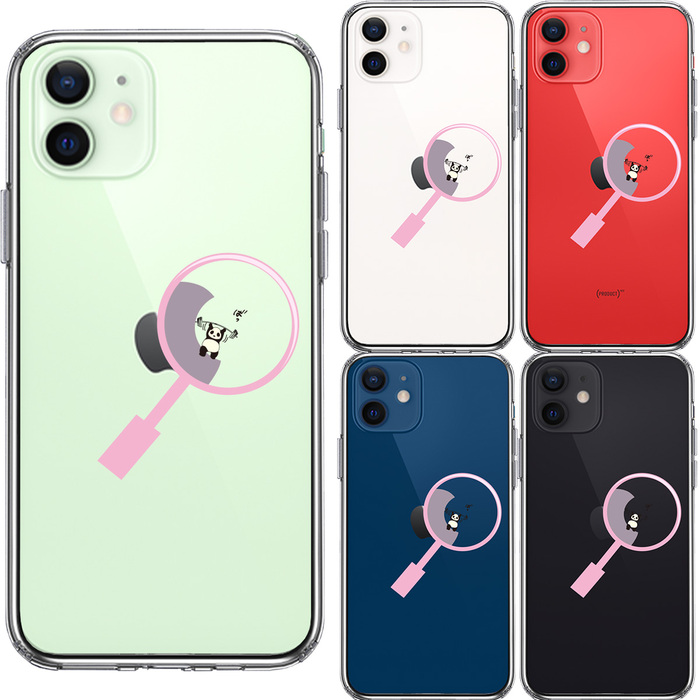 iPhone12 ケース クリア よく見たら パンダ トレーニング中 スマホケース 側面ソフト 背面ハード ハイブリッド-1