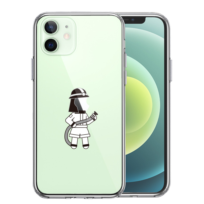 iPhone12 ケース クリア お仕事 職業 消防士 スマホケース 側面ソフト 背面ハード ハイブリッド-0