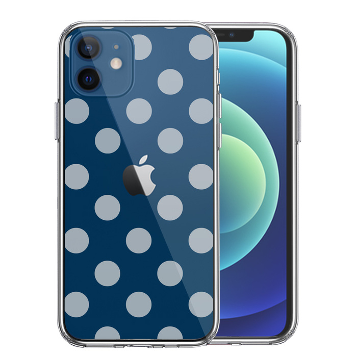 iPhone12 ケース クリア 水玉 ブルーグレー スマホケース 側面ソフト 背面ハード ハイブリッド-0