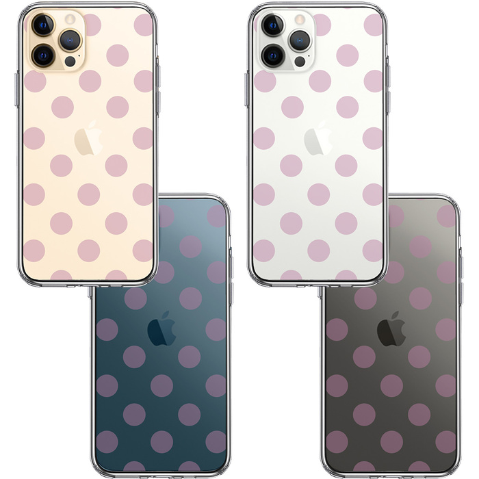 iPhone12Pro ケース クリア 水玉 パープルピンク スマホケース 側面ソフト 背面ハード ハイブリッド-1