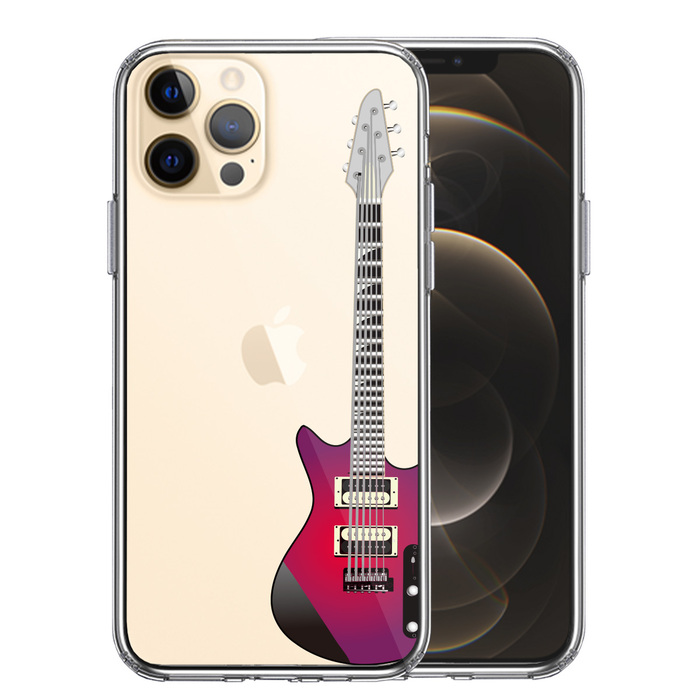 iPhone12Pro ケース クリア エレキギター スマホケース 側面ソフト 背面ハード ハイブリッド-0