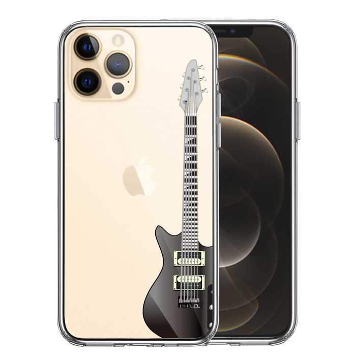 iPhone12Pro ケース クリア エレキギター 黒 スマホケース 側面ソフト 背面ハード ハイブリッド-0