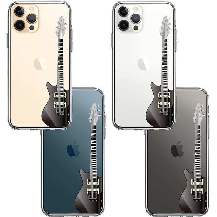 iPhone12Pro ケース クリア エレキギター 黒 スマホケース 側面ソフト 背面ハード ハイブリッド-1