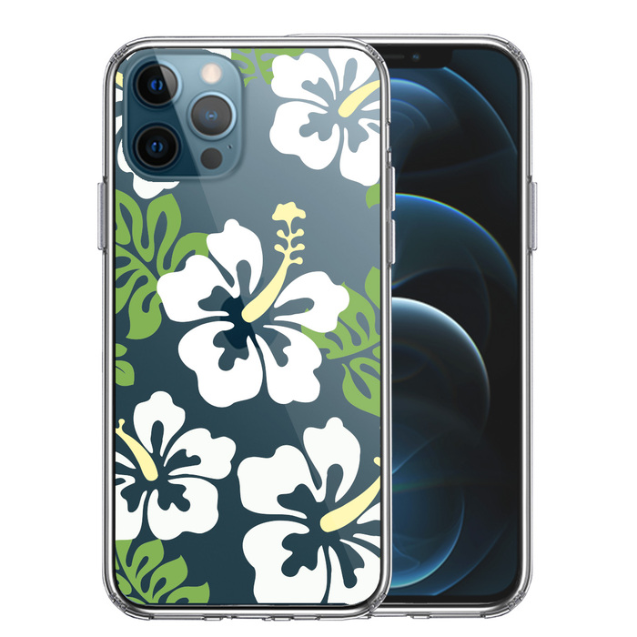 iPhone12Pro ケース クリア ハイビスカス ホワイト スマホケース 側面ソフト 背面ハード ハイブリッド-0