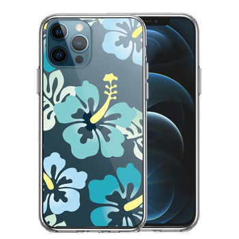 iPhone12Pro ケース クリア ハイビスカス ブルー スマホケース 側面ソフト 背面ハード ハイブリッド-0