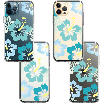 iPhone12Pro ケース クリア ハイビスカス ブルー スマホケース 側面ソフト 背面ハード ハイブリッド-1