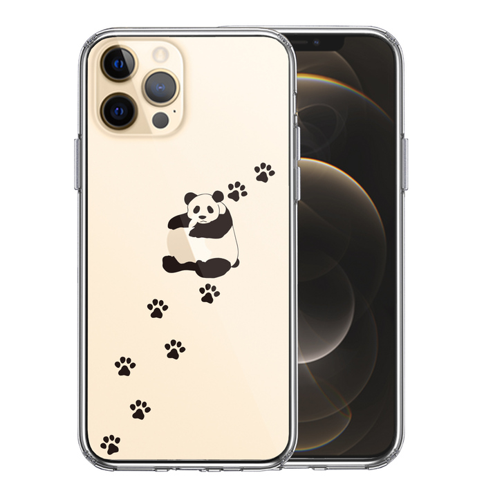 iPhone12Pro ケース クリア パンダ リンゴ大好き スマホケース 側面ソフト 背面ハード ハイブリッド-0