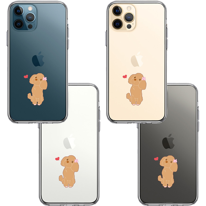 iPhone12Pro ケース クリア プードル ハート スマホケース 側面ソフト 背面ハード ハイブリッド-1