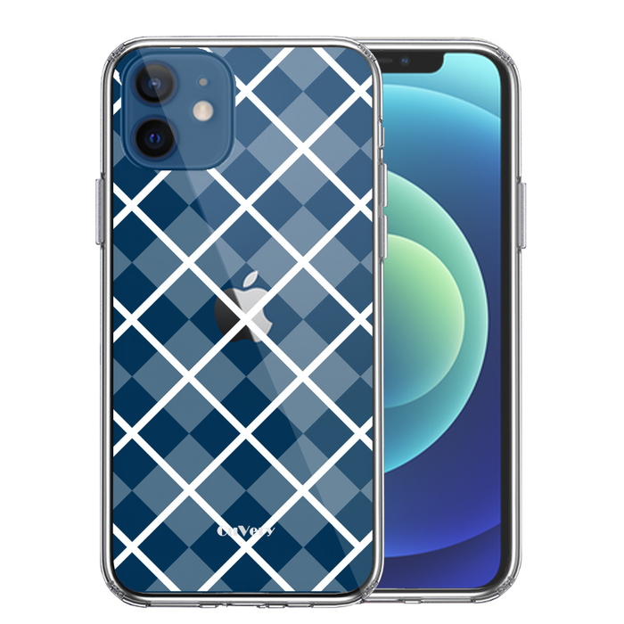 iPhone12mini ケース クリア 格子柄 アペンド チェック ホワイト スマホケース 側面ソフト 背面ハード ハイブリッド-0